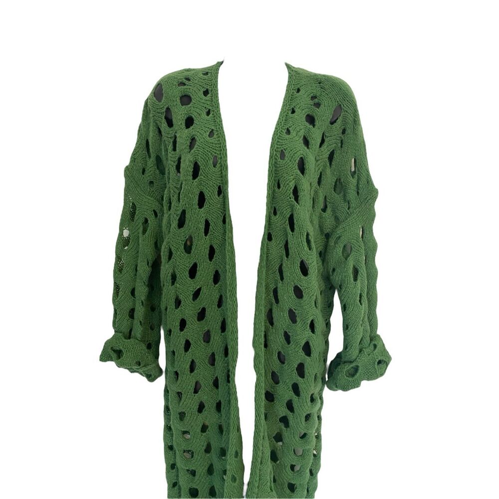 MM Knitted Twist Crochet Hollow Out Sweater Cardigan Long Sleeve Long OS - Picture 3 of 10